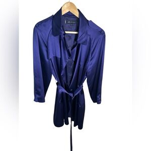 Anne‎ Klein Jewel Tone Purple 100% Silk Long trench coat Jacket - Size Large